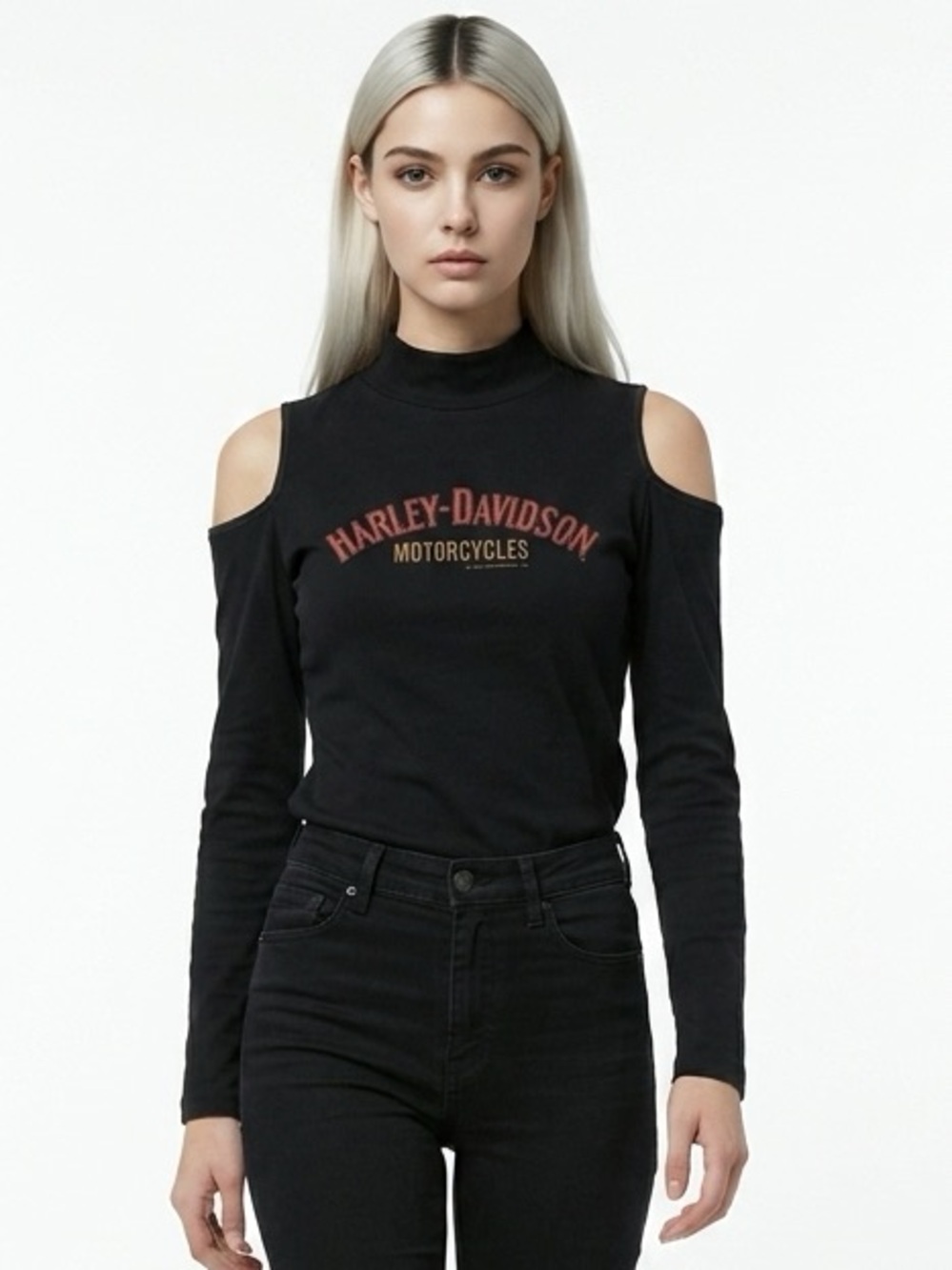 HARLEY DAVIDSON | Cold Shoulder Turtleneck Top Long Sleeves Women’s Size Medium